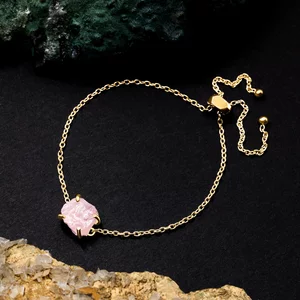 Bratara din argint Golden Piece of Rose Quartz