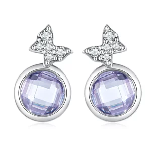 Cercei din argint Butterfly Purple Crystal