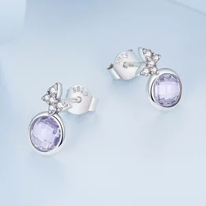 Cercei din argint Butterfly Purple Crystal