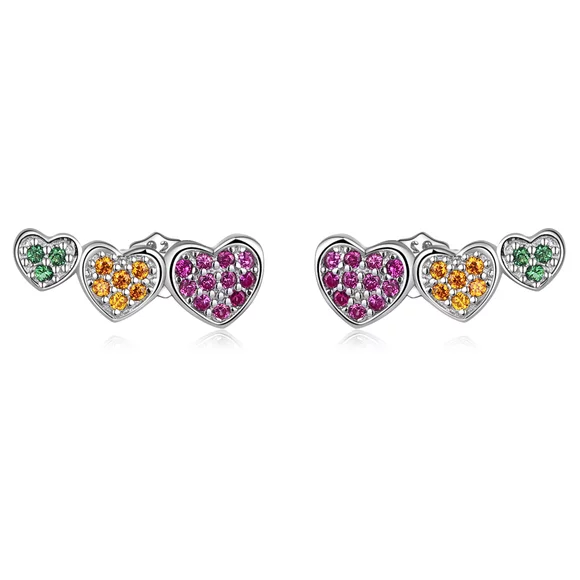Cercei din argint Coloured Trio Hearts