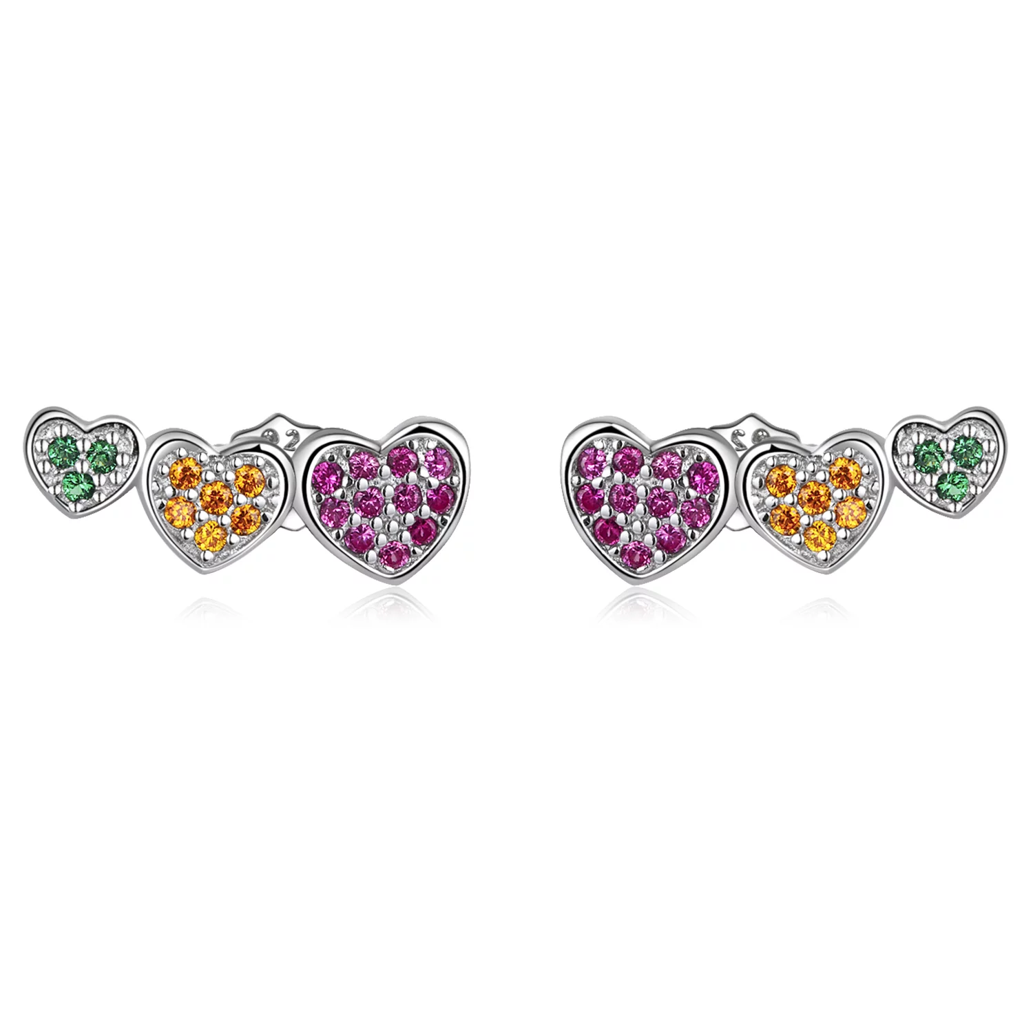 Cercei din argint Coloured Trio Hearts