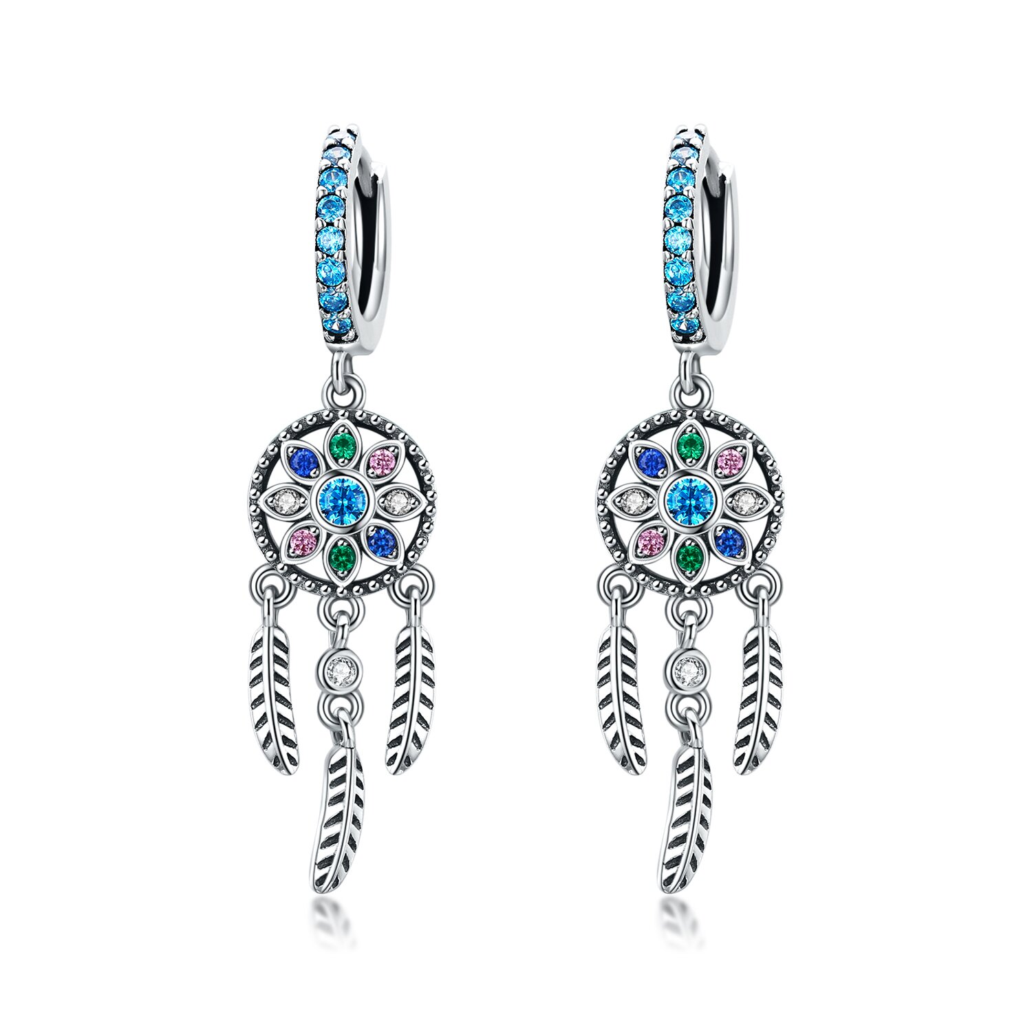 Cercei din argint colourful dream catcher