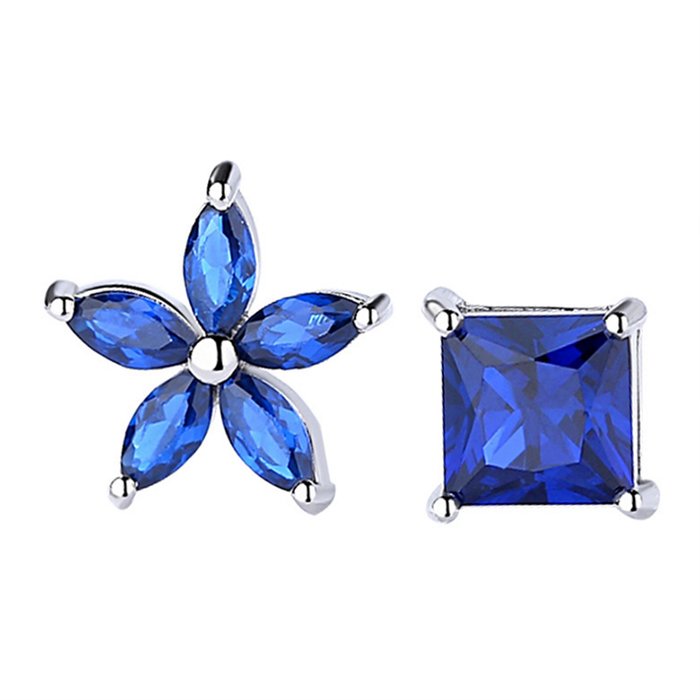 Cercei din argint dark blue flower and square