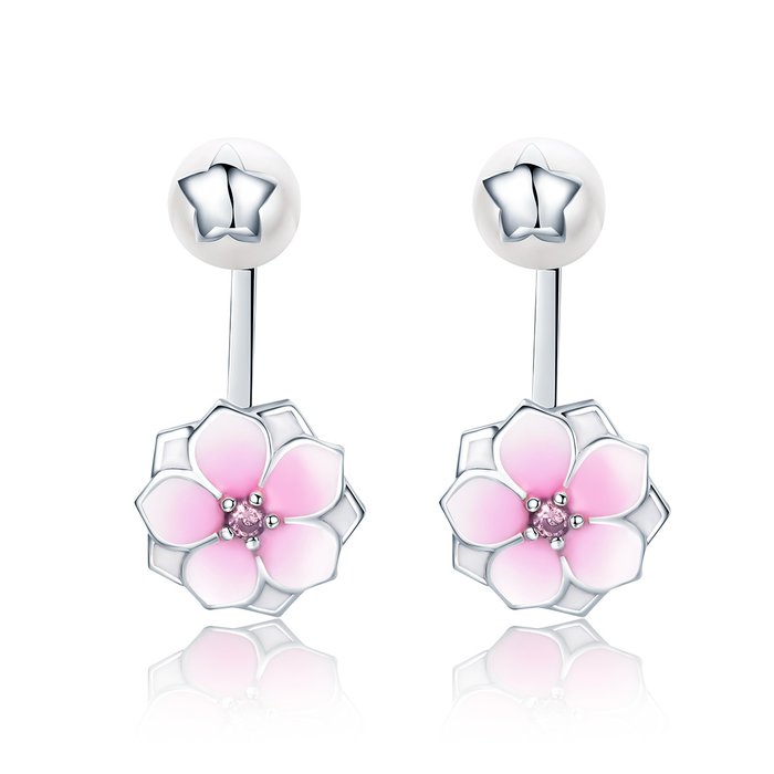 Cercei din argint double pink flower