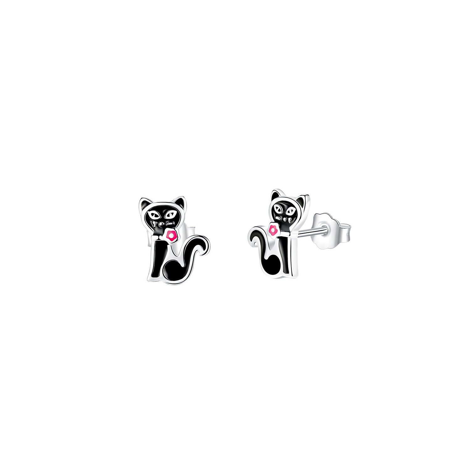 Cercei din argint email little black cats