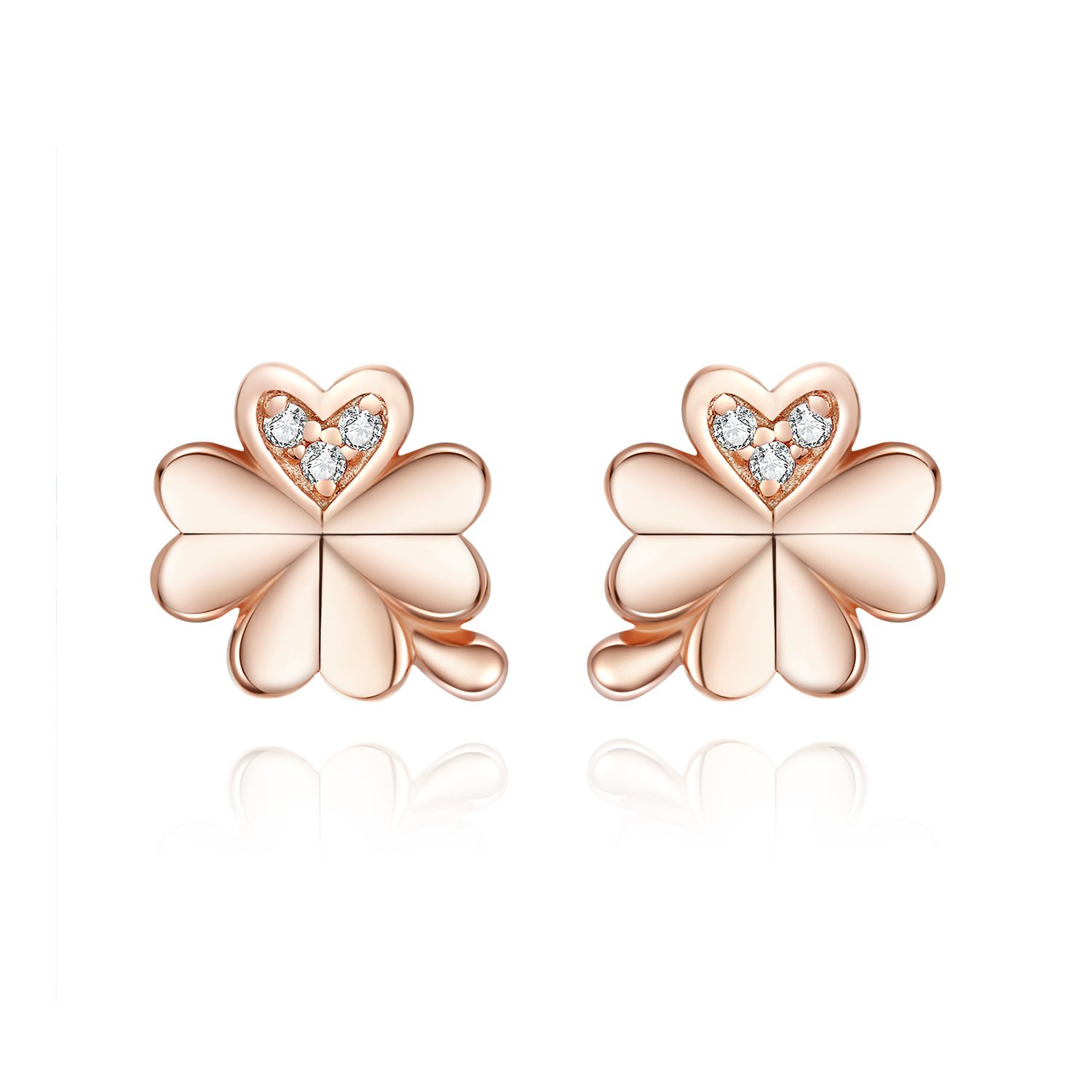 Cercei din argint four leaf golden clover