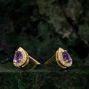 Cercei din argint Golden Amethyst Stud