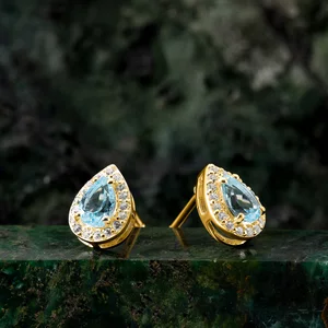 Cercei din argint Golden Drop Blue Topaz