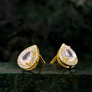 Cercei din argint Golden Drop Rose Quartz
