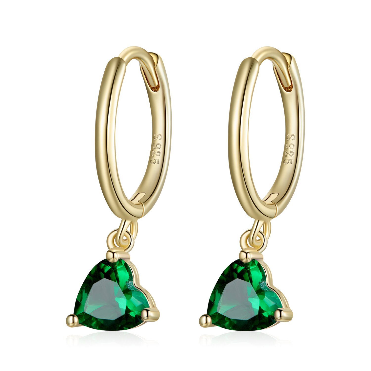 Cercei din argint golden green heart