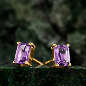 Cercei din argint Golden Rectangle Amethyst Elegance