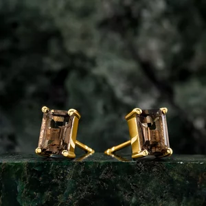 Cercei din argint Golden Rectangle Smoky Quartz Elegance