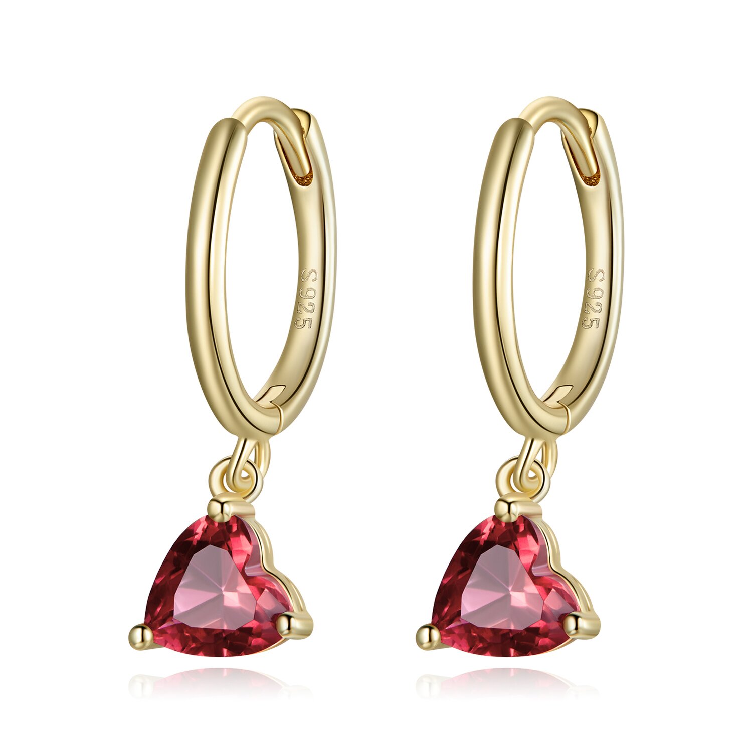 Cercei din argint golden red heart