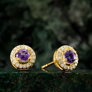 Cercei din argint Golden Starlit Amethyst