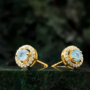 Cercei din argint Golden Starlit Aquamarine