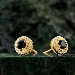 Cercei din argint Golden Starlit Black Tourmaline
