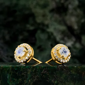 Cercei din argint Golden Starlit Moonstone