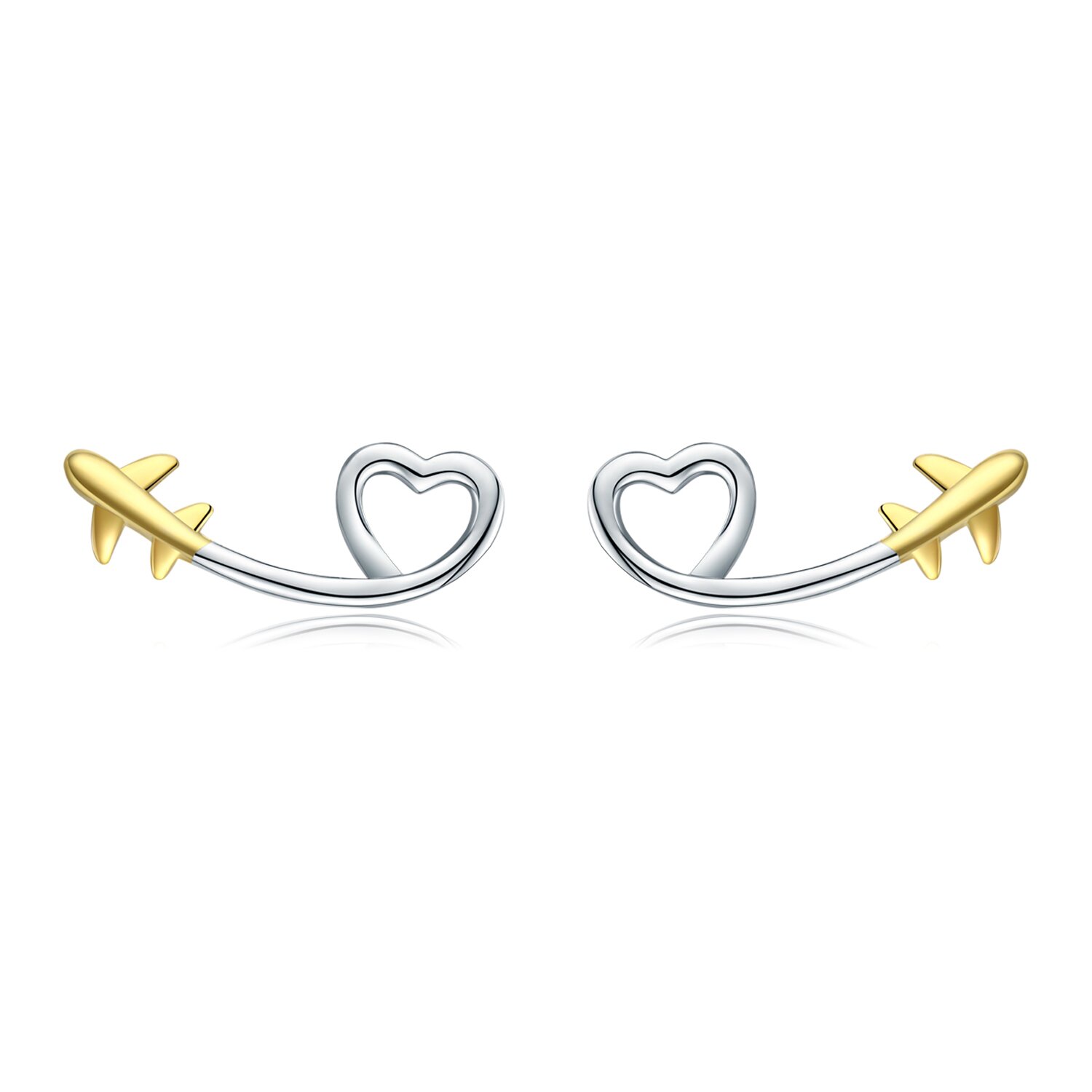 Cercei din argint heart & gold plane