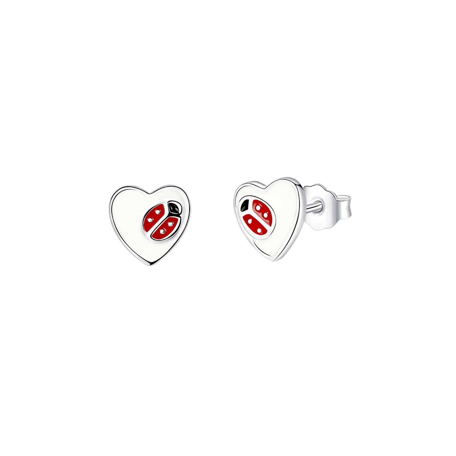Cercei din argint heart ladybug