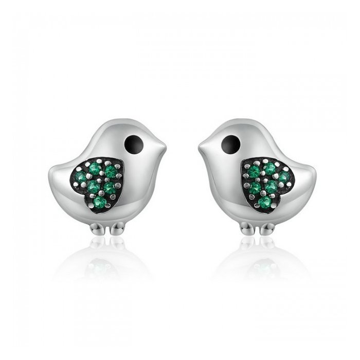 Cercei din argint little bird green