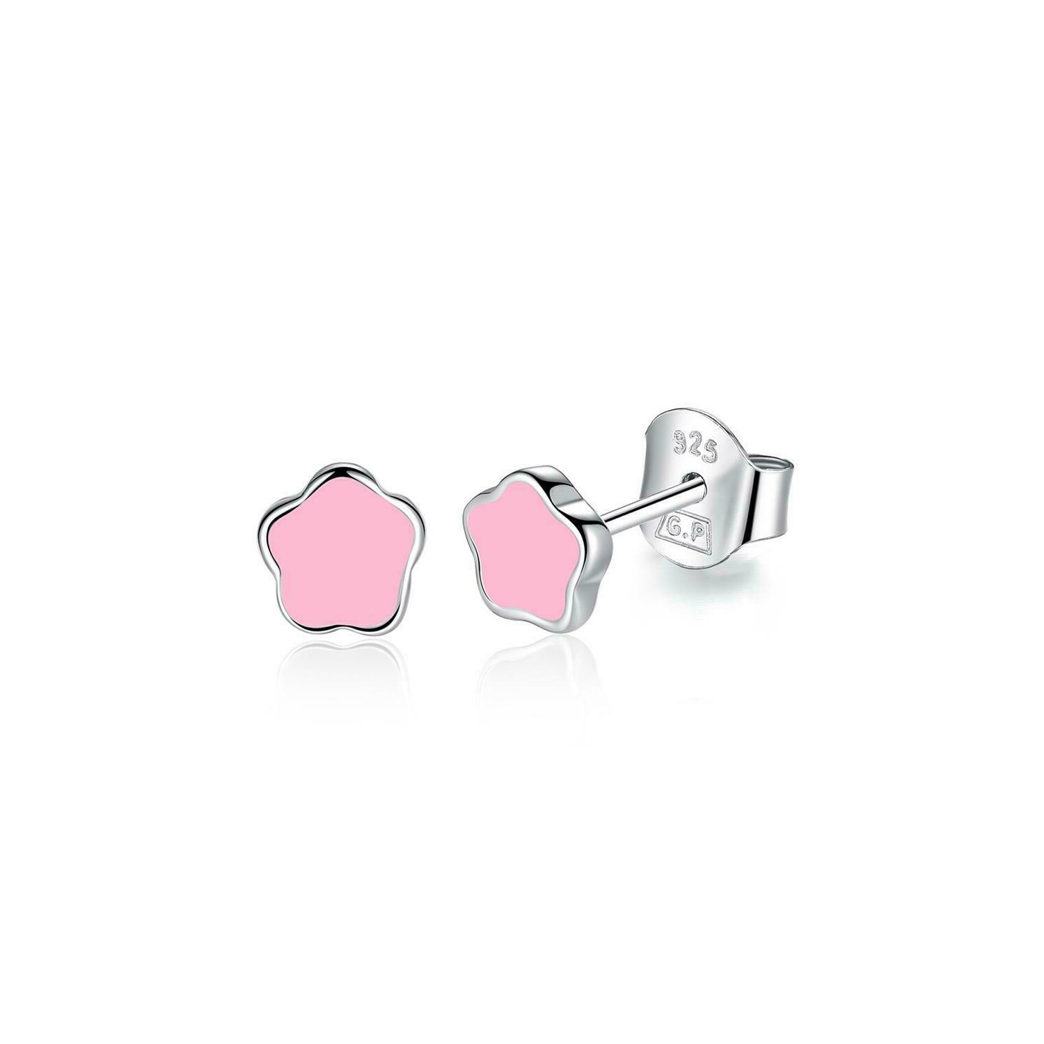 Cercei din argint little pink email flower