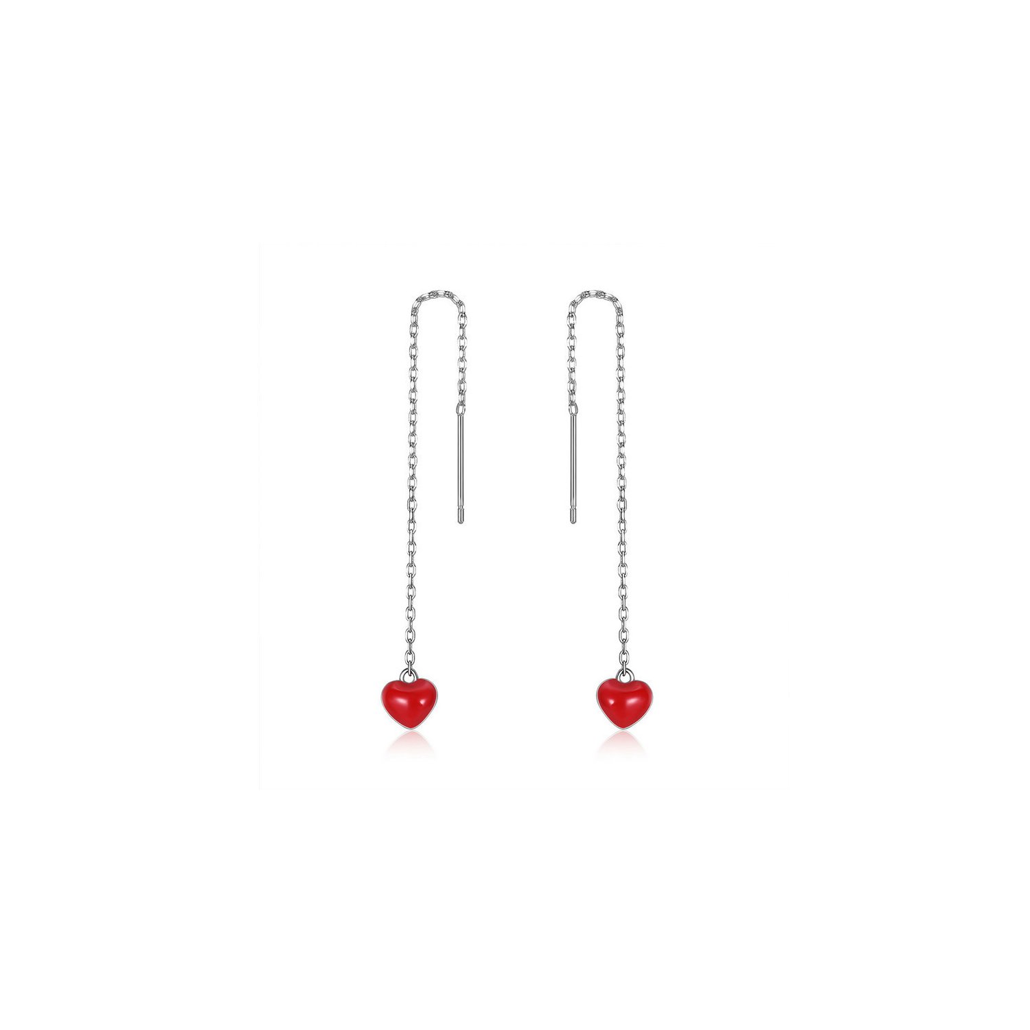 Cercei din argint long chain hearts