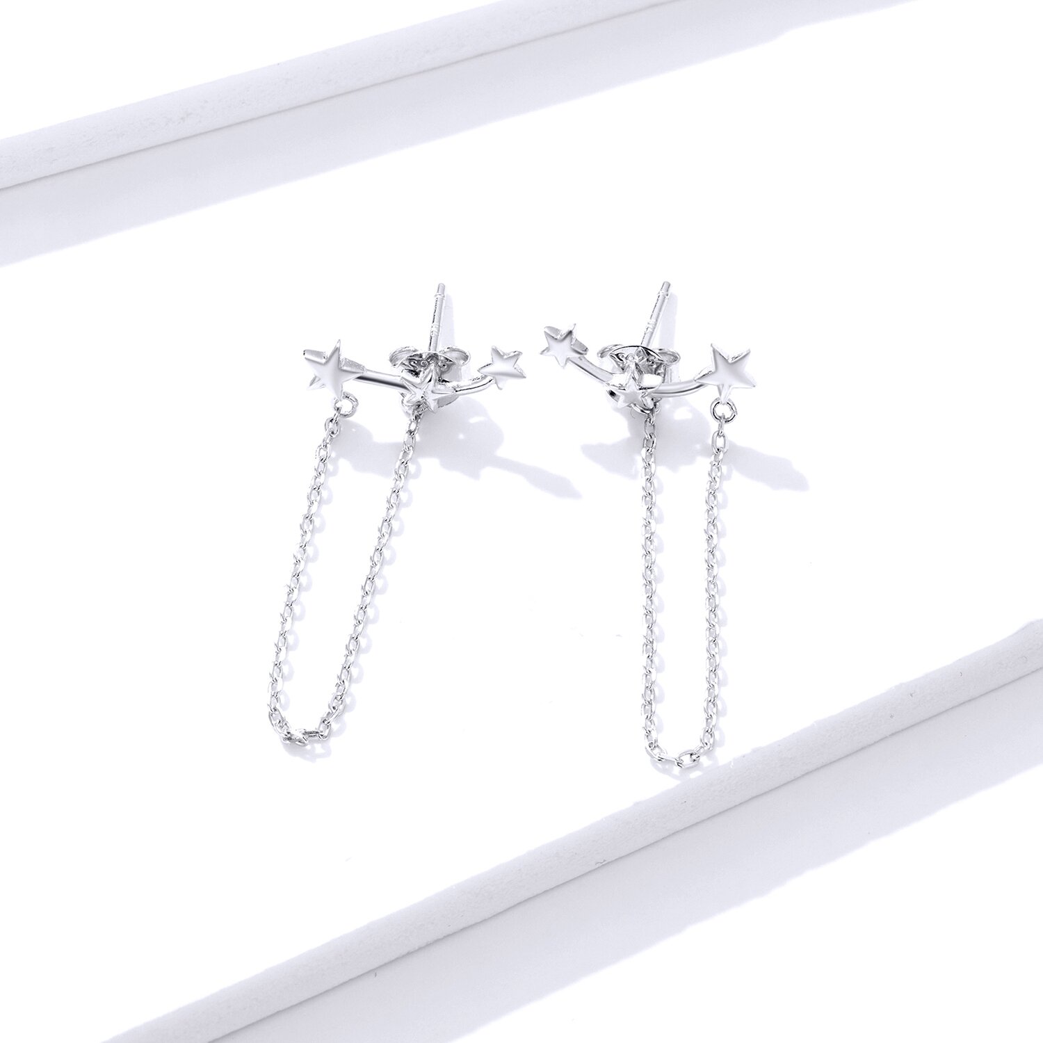 Cercei din argint long chain stars