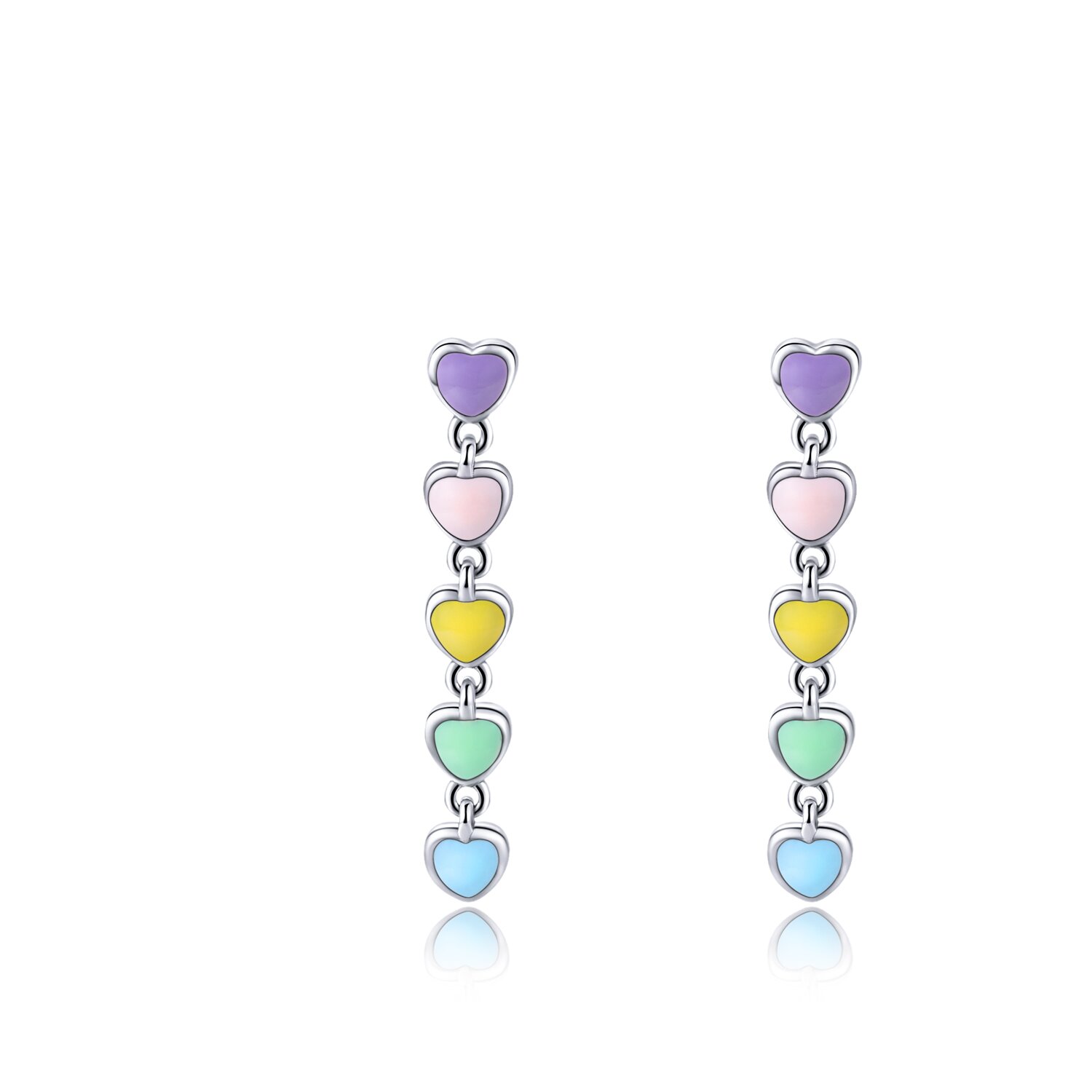 Cercei din argint long colorful hearts