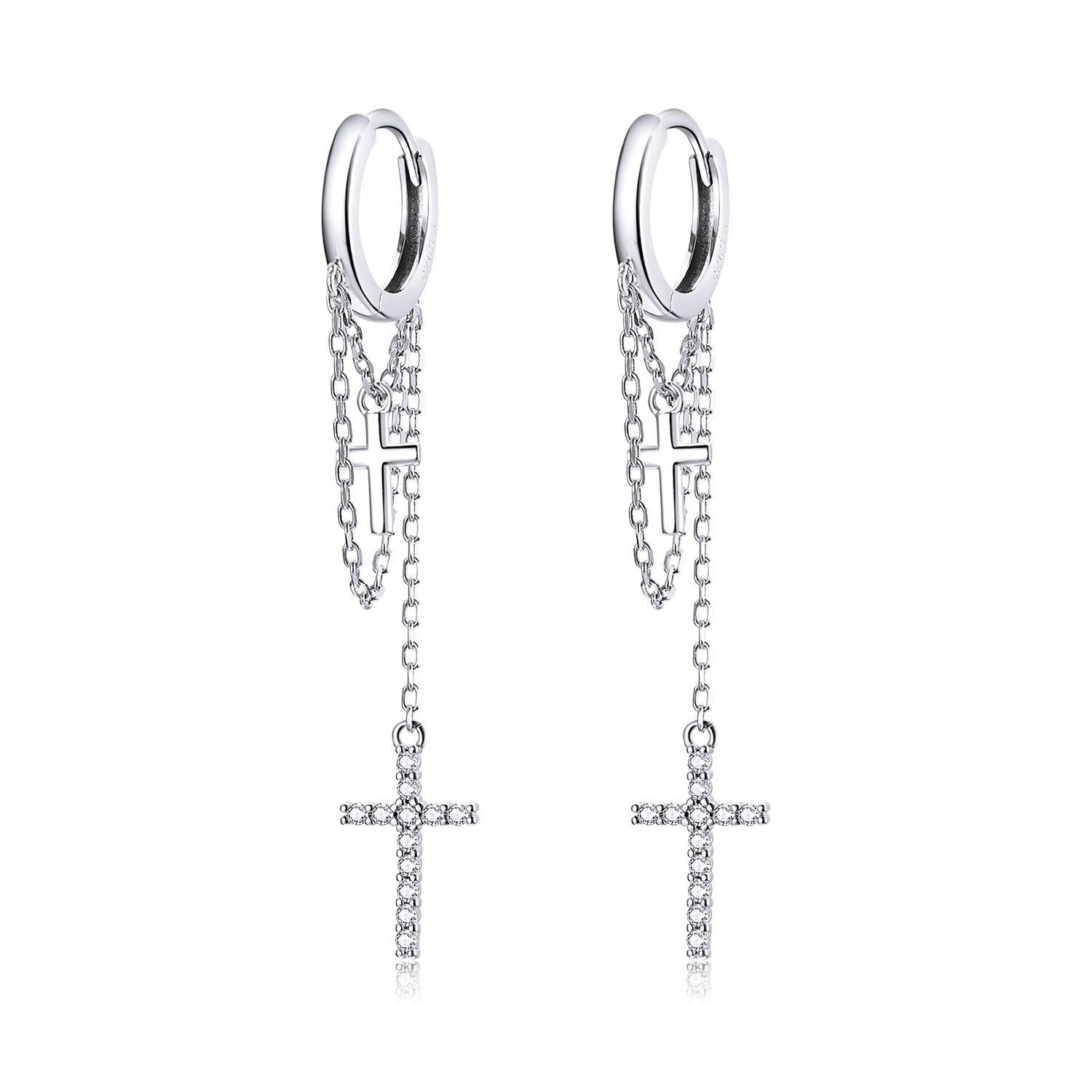 Cercei din argint long crystal cross