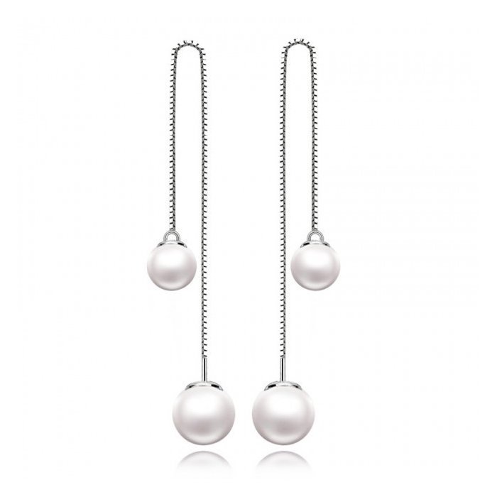 Cercei din argint long white pearls