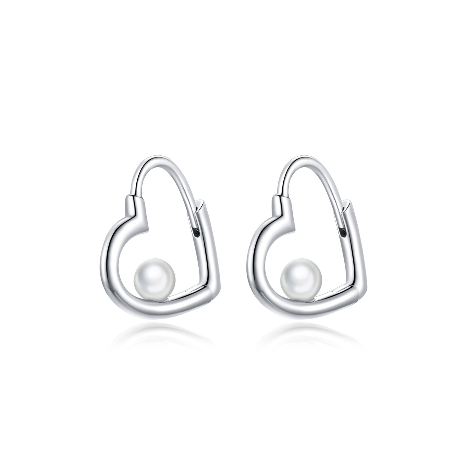 Cercei din argint pearl heart hoops