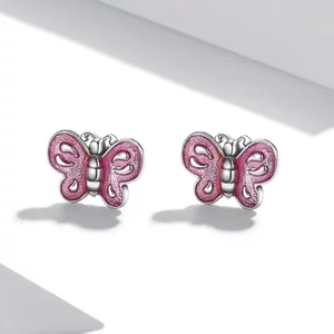 Cercei din argint Pink Butterfly Mini