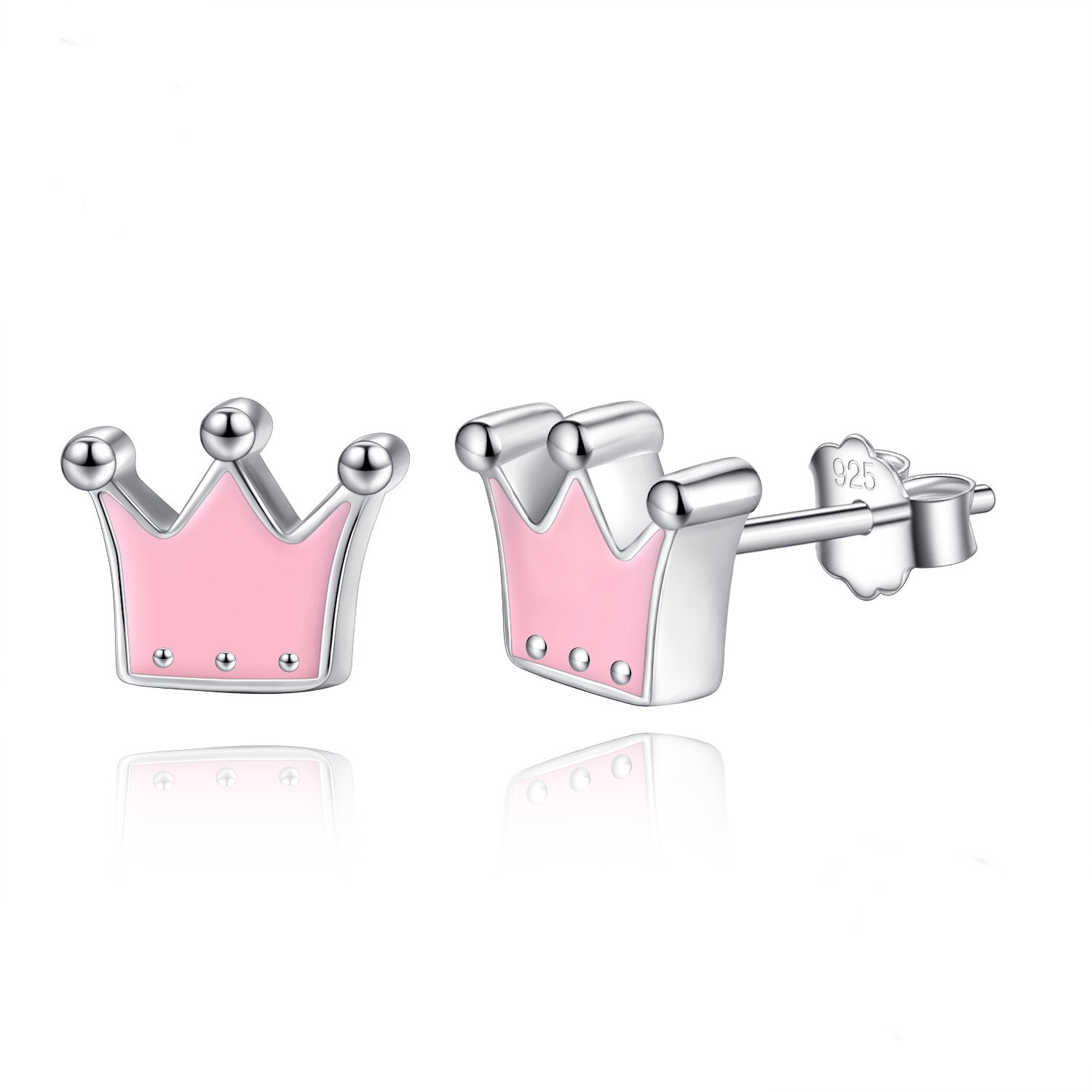 Cercei din argint pink email crown