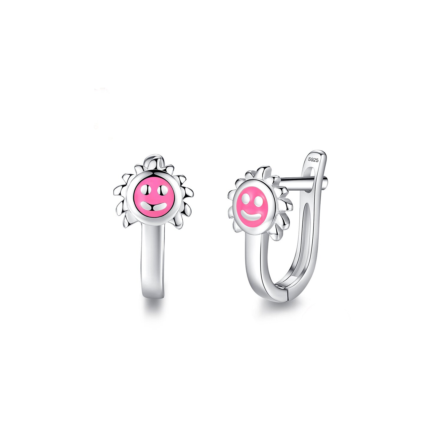Cercei din argint pink email sunflower