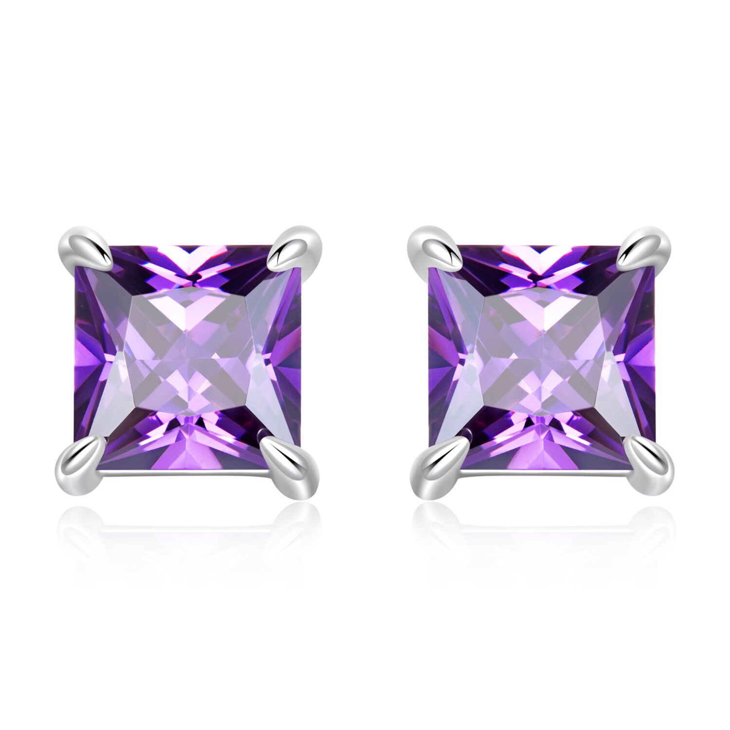 Cercei din argint Purple Crystal Squares