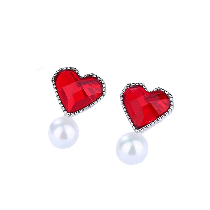 Cercei din argint red heart pearls