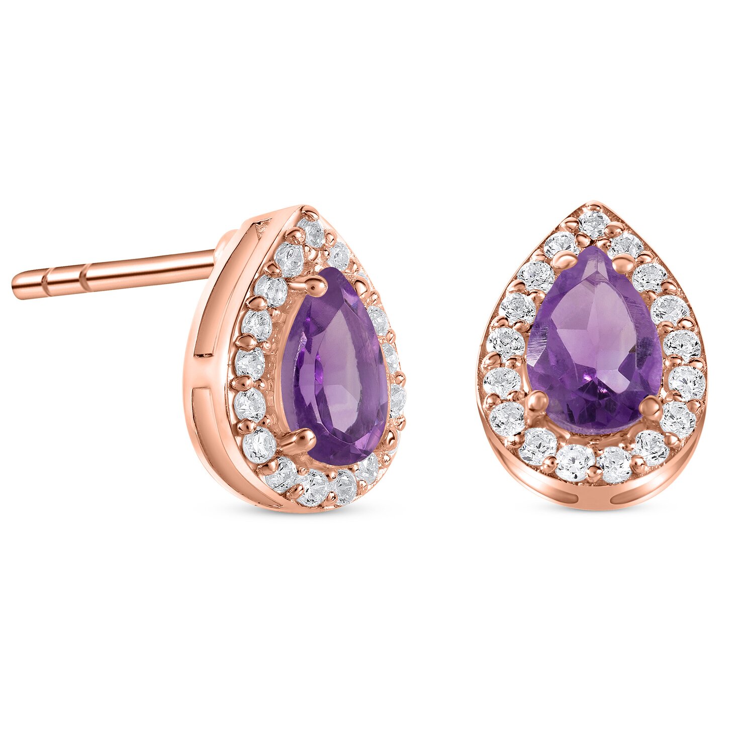 Cercei din argint Rose Gold Amethyst Stud