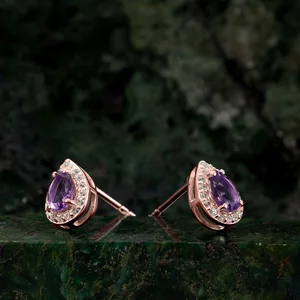 Cercei din argint Rose Gold Amethyst Stud