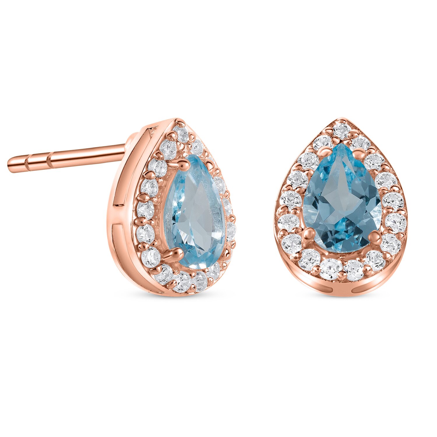 Cercei din argint Rose Gold Drop Blue Topaz