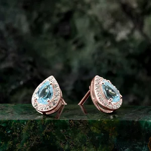 Cercei din argint Rose Gold Drop Blue Topaz