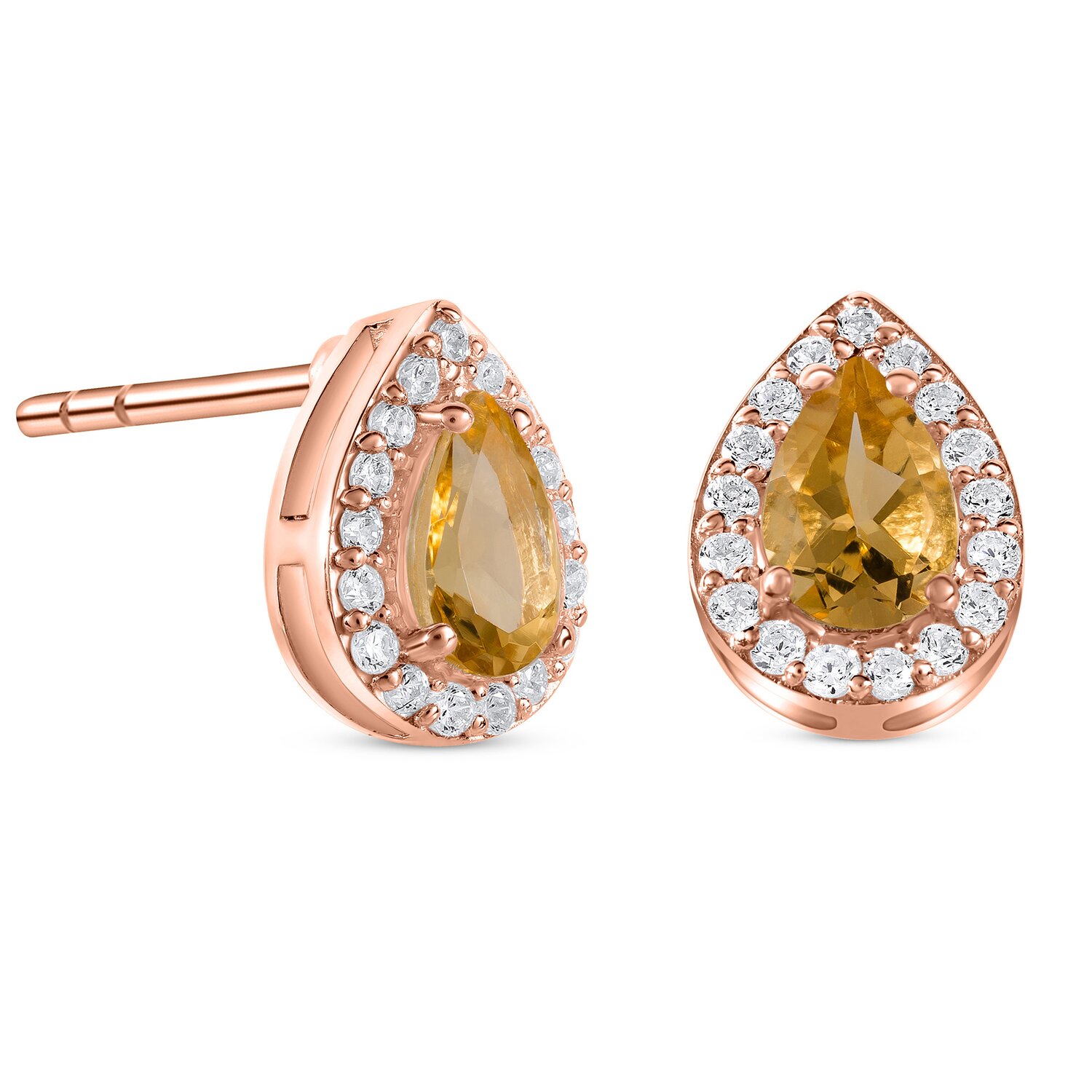 Cercei din argint Rose Gold Drop Citrin