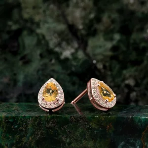 Cercei din argint Rose Gold Drop Citrin