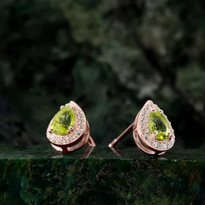 Cercei din argint Rose Gold Drop Peridot