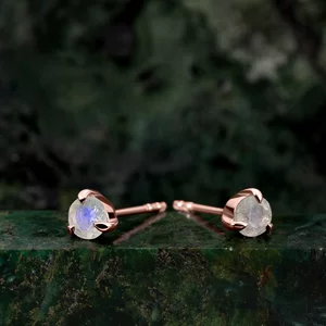 Cercei din argint Rose Gold Moonstone Stud