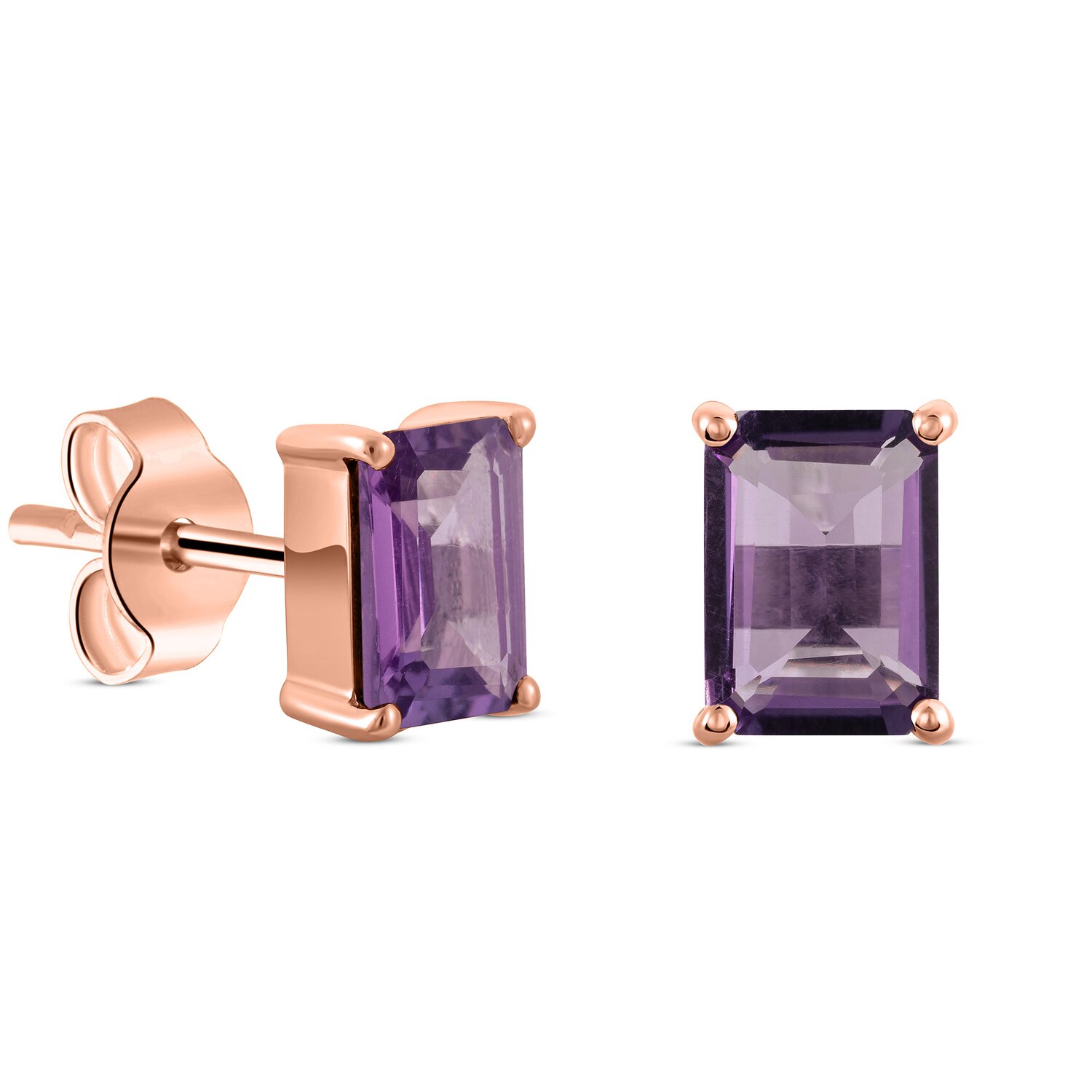 Cercei din argint Rose Gold Rectangle Amethyst Elegance