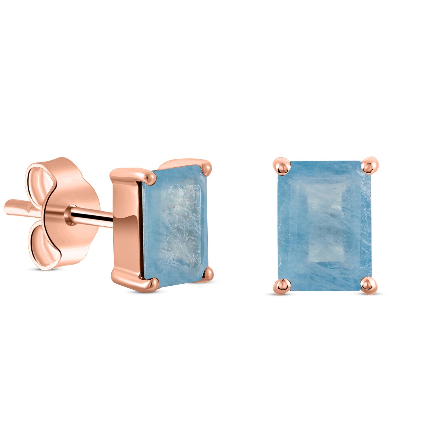 Cercei din argint Rose Gold Rectangle Aqamarine Elegance