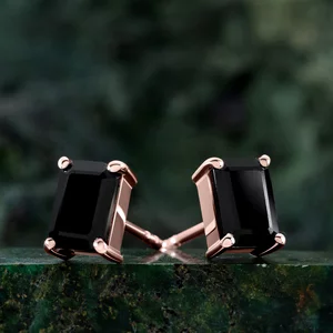 Cercei din argint Rose Gold Rectangle Black Tourmaline Elegance