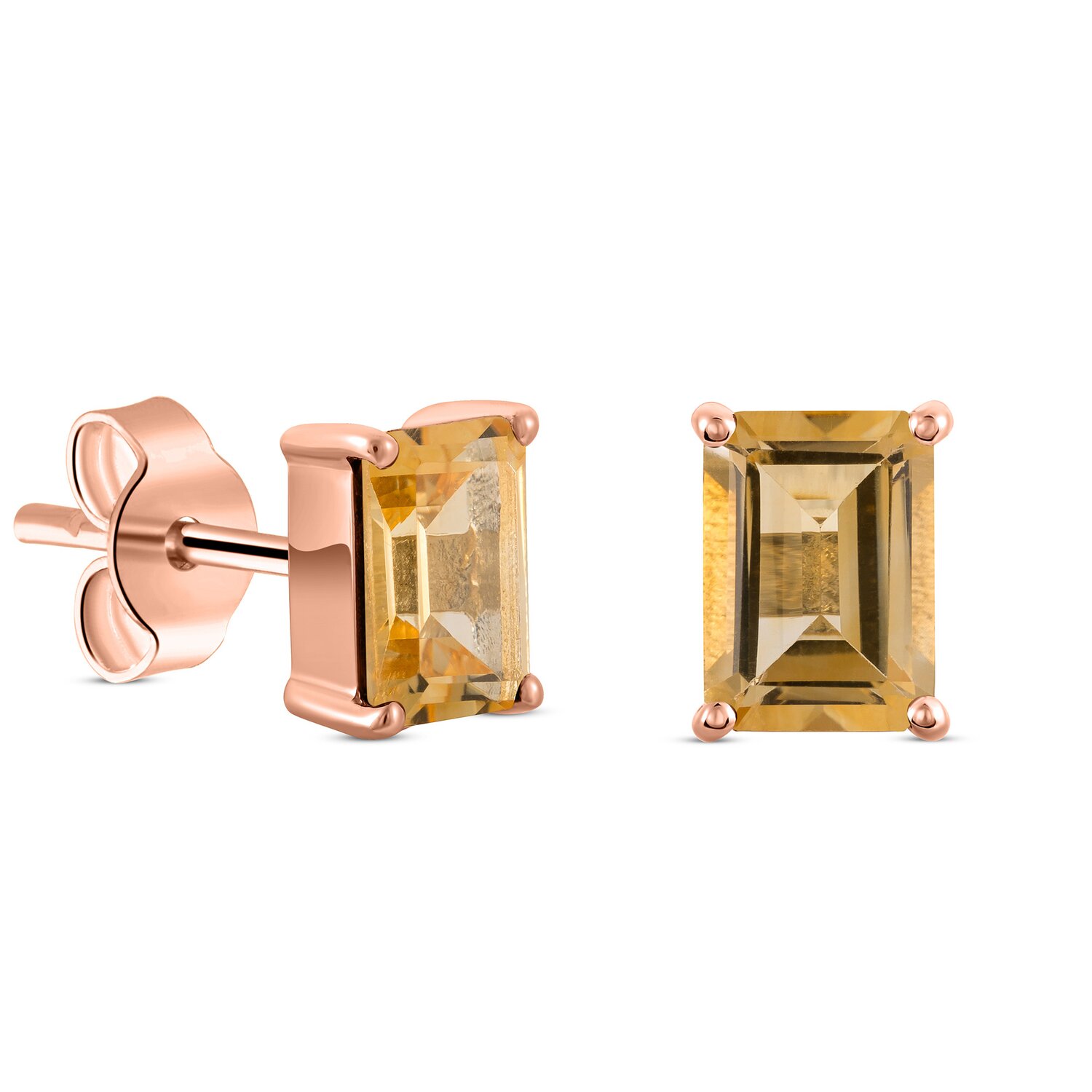 Cercei din argint Rose Gold Rectangle Citrin Elegance