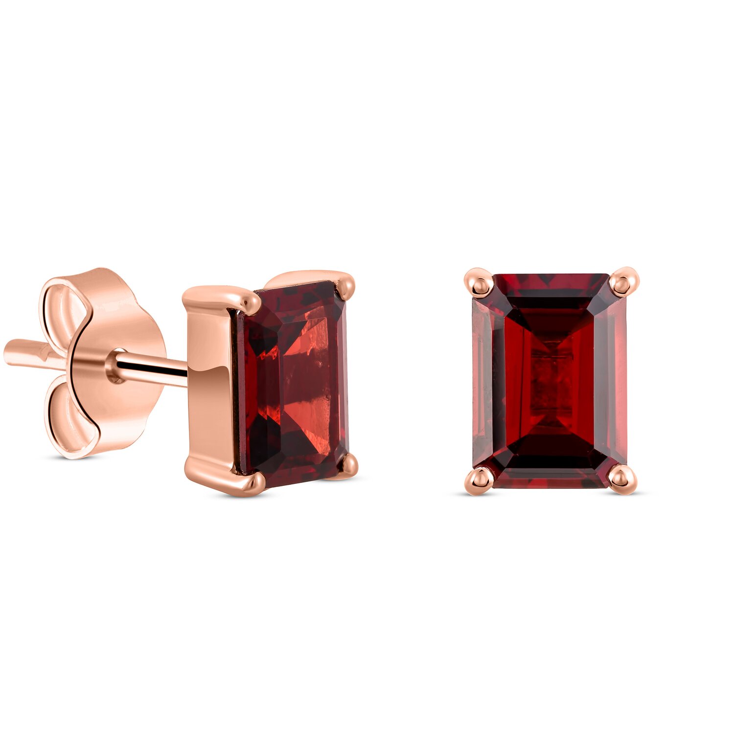 Cercei din argint Rose Gold Rectangle Garnet Elegance