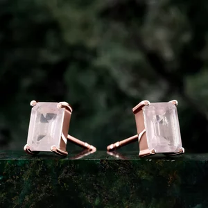 Cercei din argint Rose Gold Rectangle Quartz Elegance